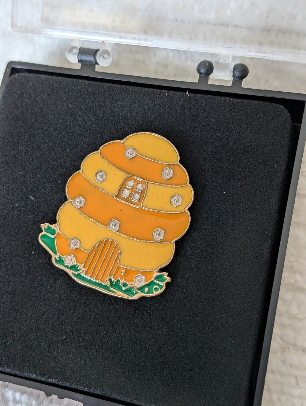 Honeycomb House Metal Enamel Pin - Golden Metallic About 1" Case Included
